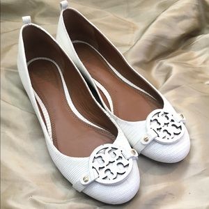 Tory Burch white snakeskin textured flats