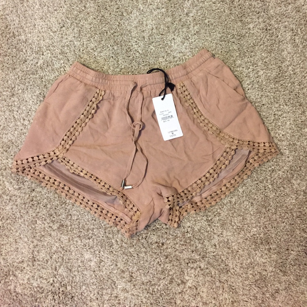 Taupe Size Medium Crochet Trim Shorts. New withtag