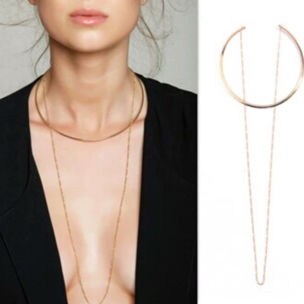 Gold Ring Choker Collar Chain Layer Necklace - Picture 1 of 4