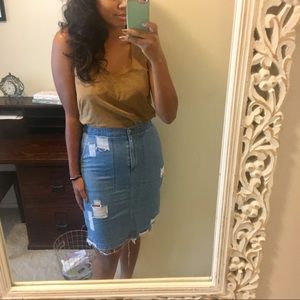 Denim distressed pencil skirt