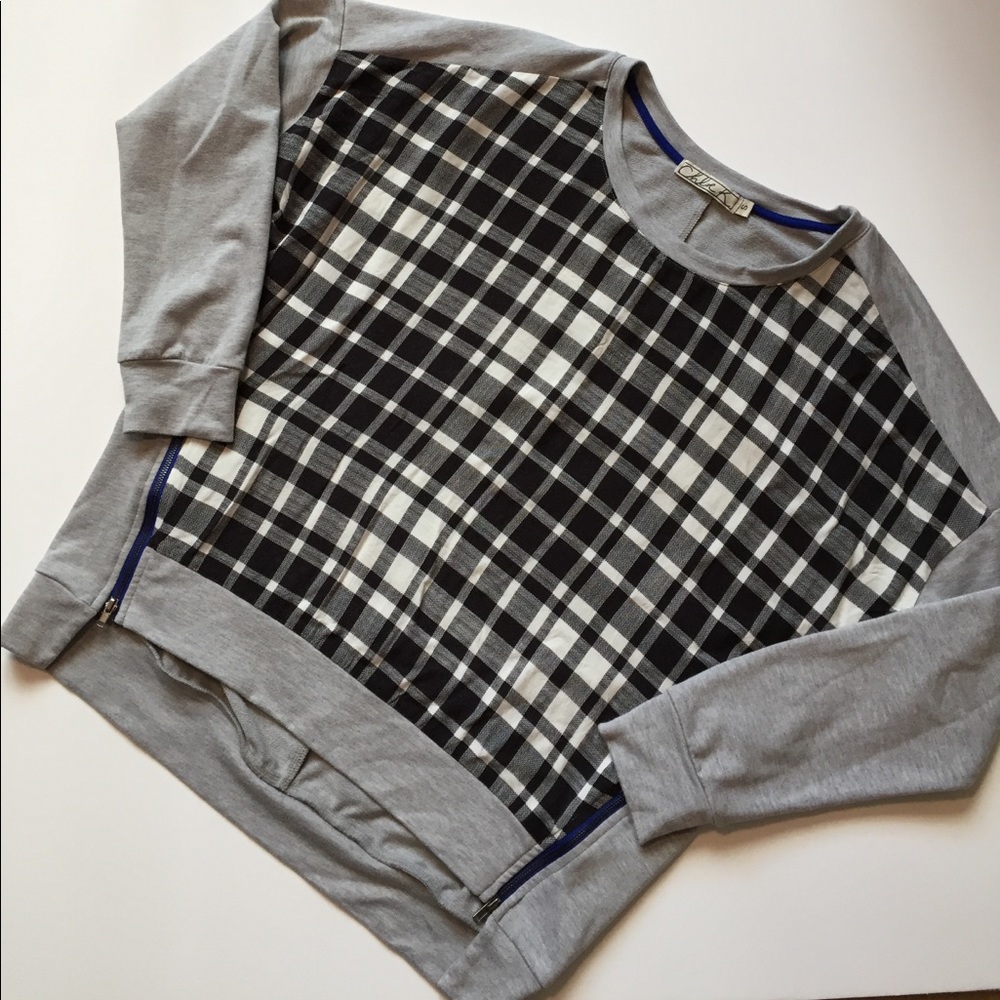 Chloe K Plaid Zipper Sweatshirt