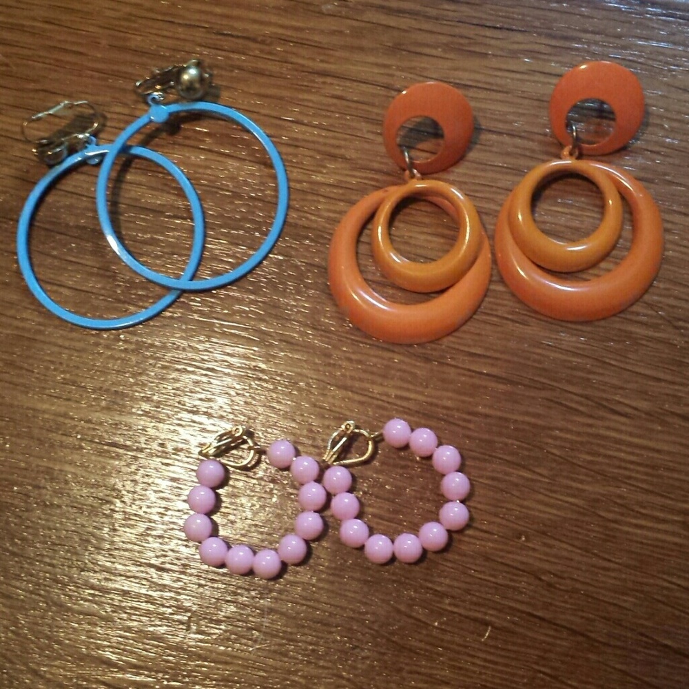 3 pairs of vintage mod 60s earrings