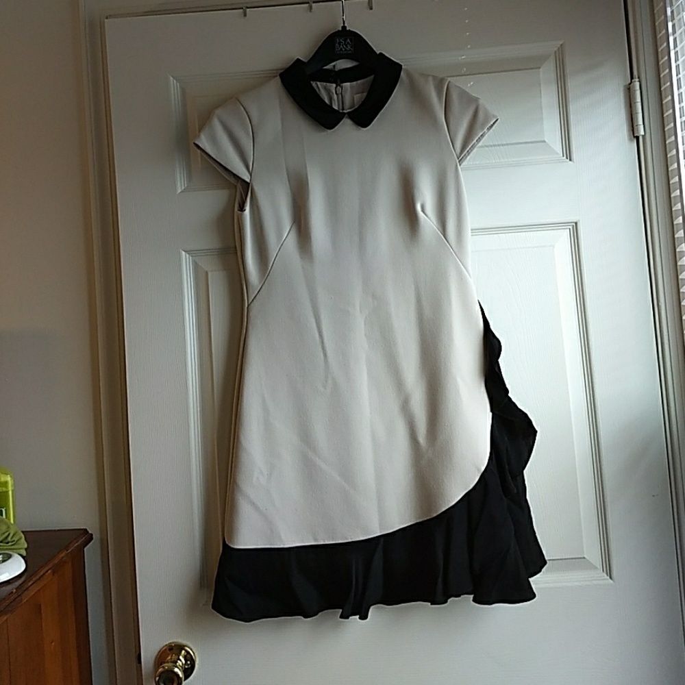 Kate Spade Tan and Black Ruffled Dress