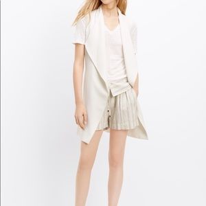 White crepe long drape vest with leather belt