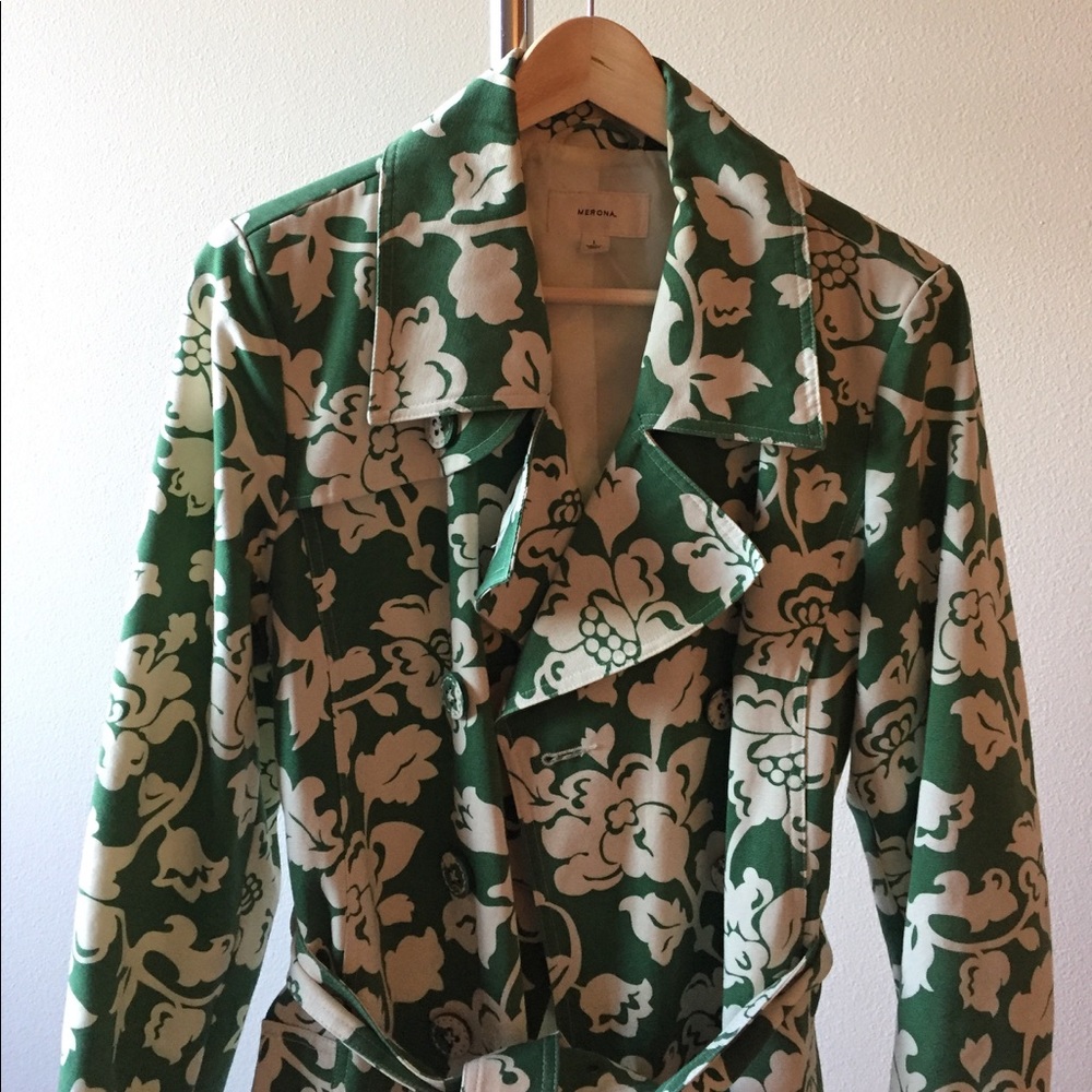 Merona Green and White Floral Raincoat