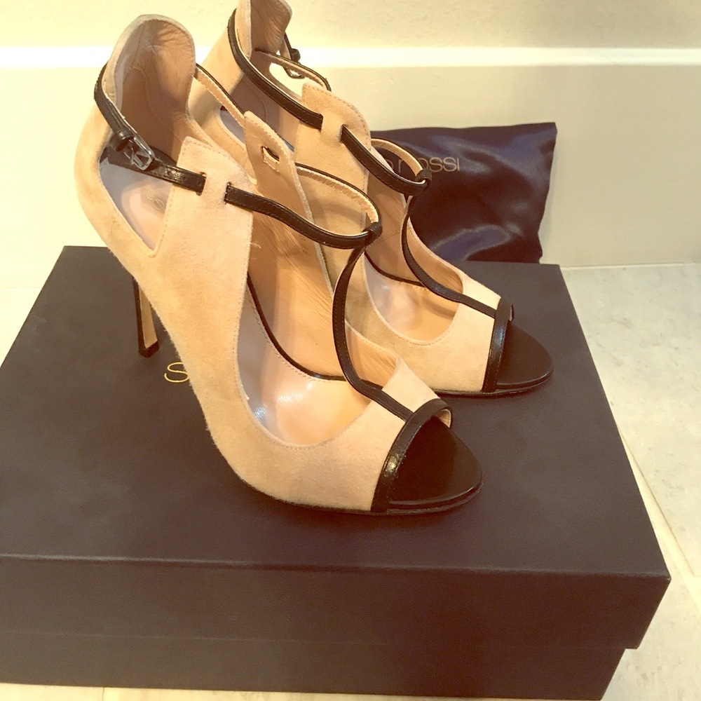 Sergio Rossi suede leather t strap heels 36 Donna