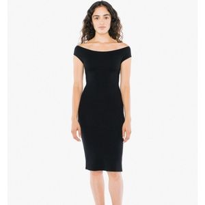 Off-Shoulder Crossback Pencil Midi Dres