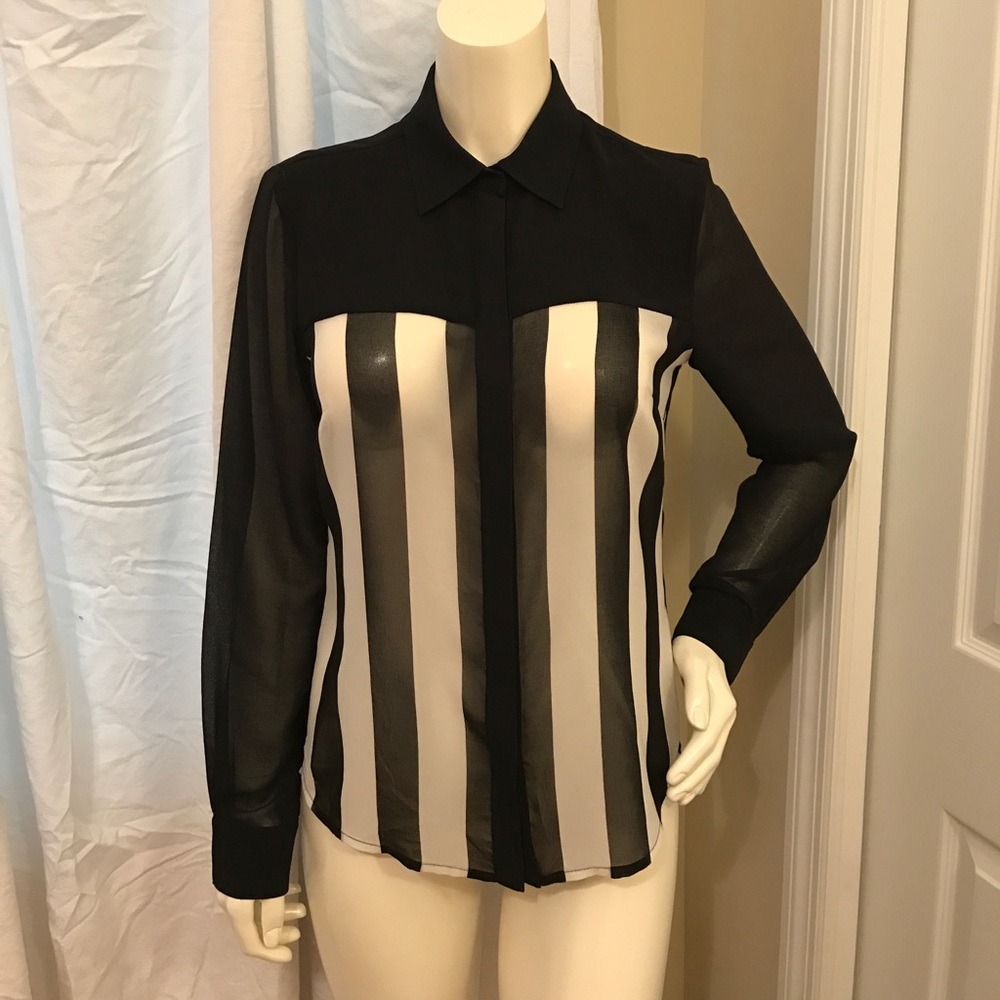 BEBE button down chiffon Black White Stripe Shirt