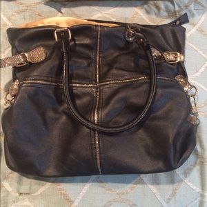 Large black and gold shoulder bag
