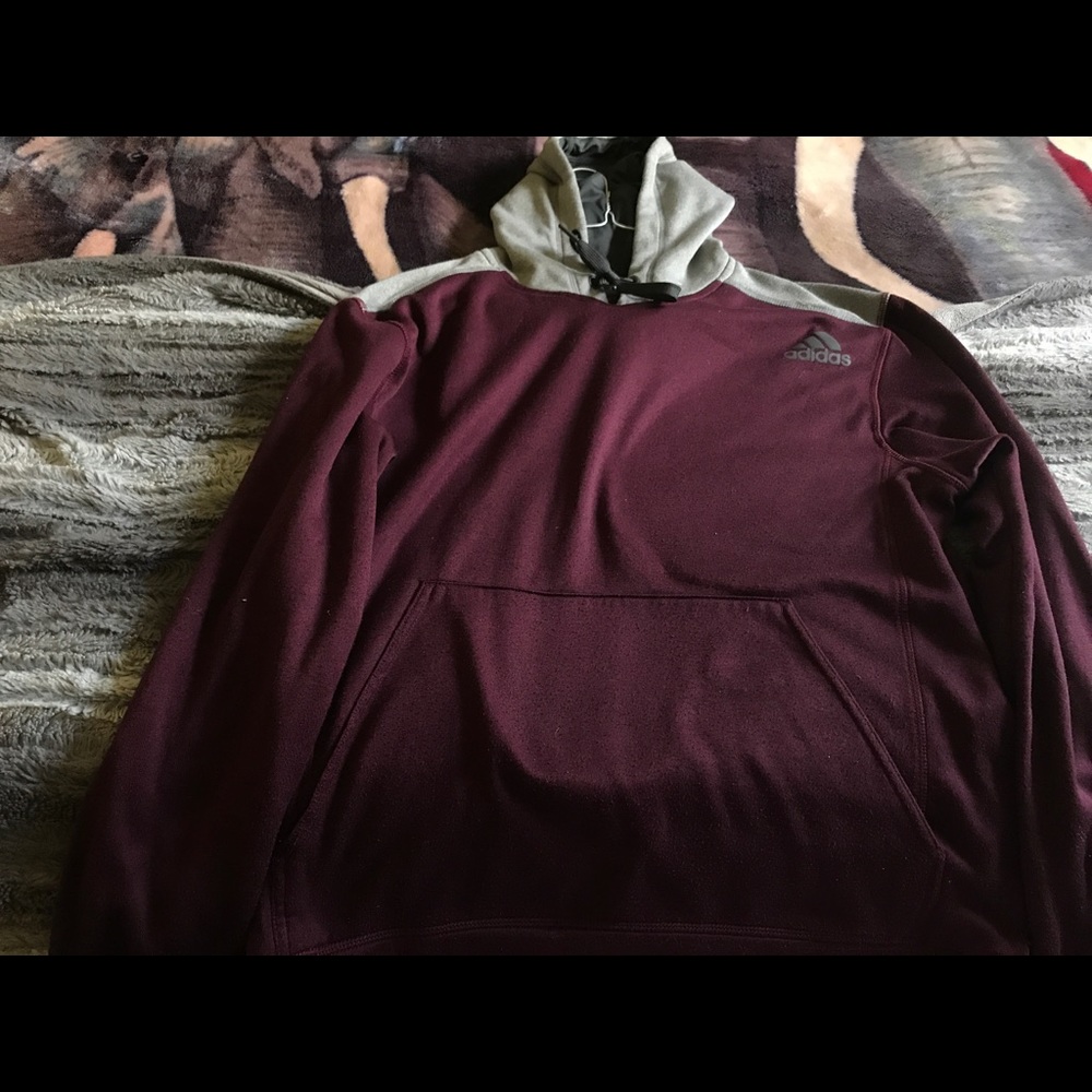Adidas Maroon and Grey Climawarm Fleece Hoodie