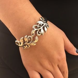 Silver Brighton bangle with leaf design