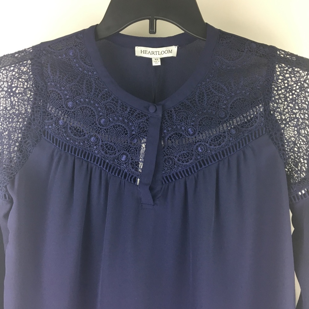 NWT HeartLoom Navy Lace Blouse Size: XS