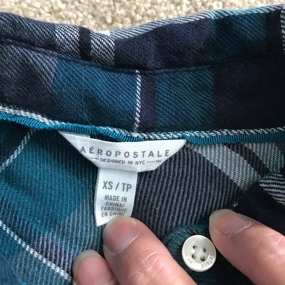 Aeropostale Blue/Green Flannel Shirt XS - Picture 2 of 5