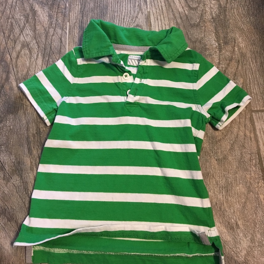 Green and white striped polo