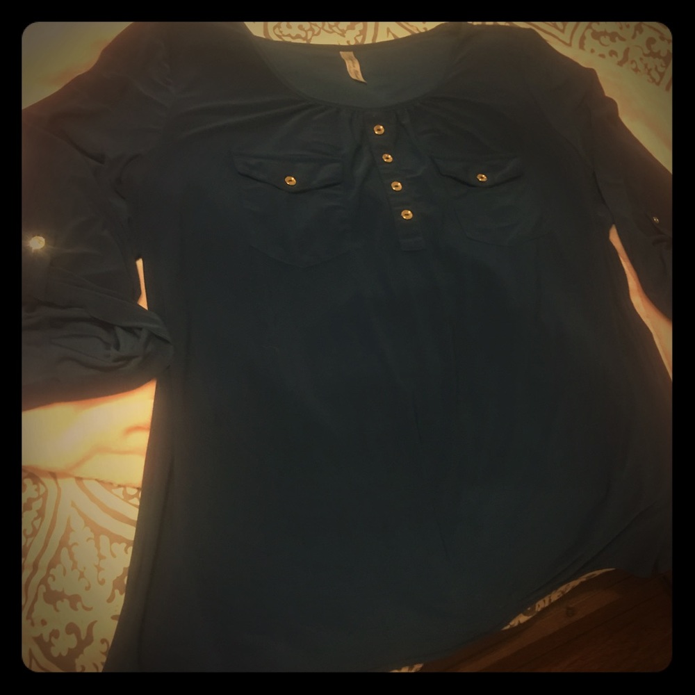 Dark teal dress top w/ gold button detail