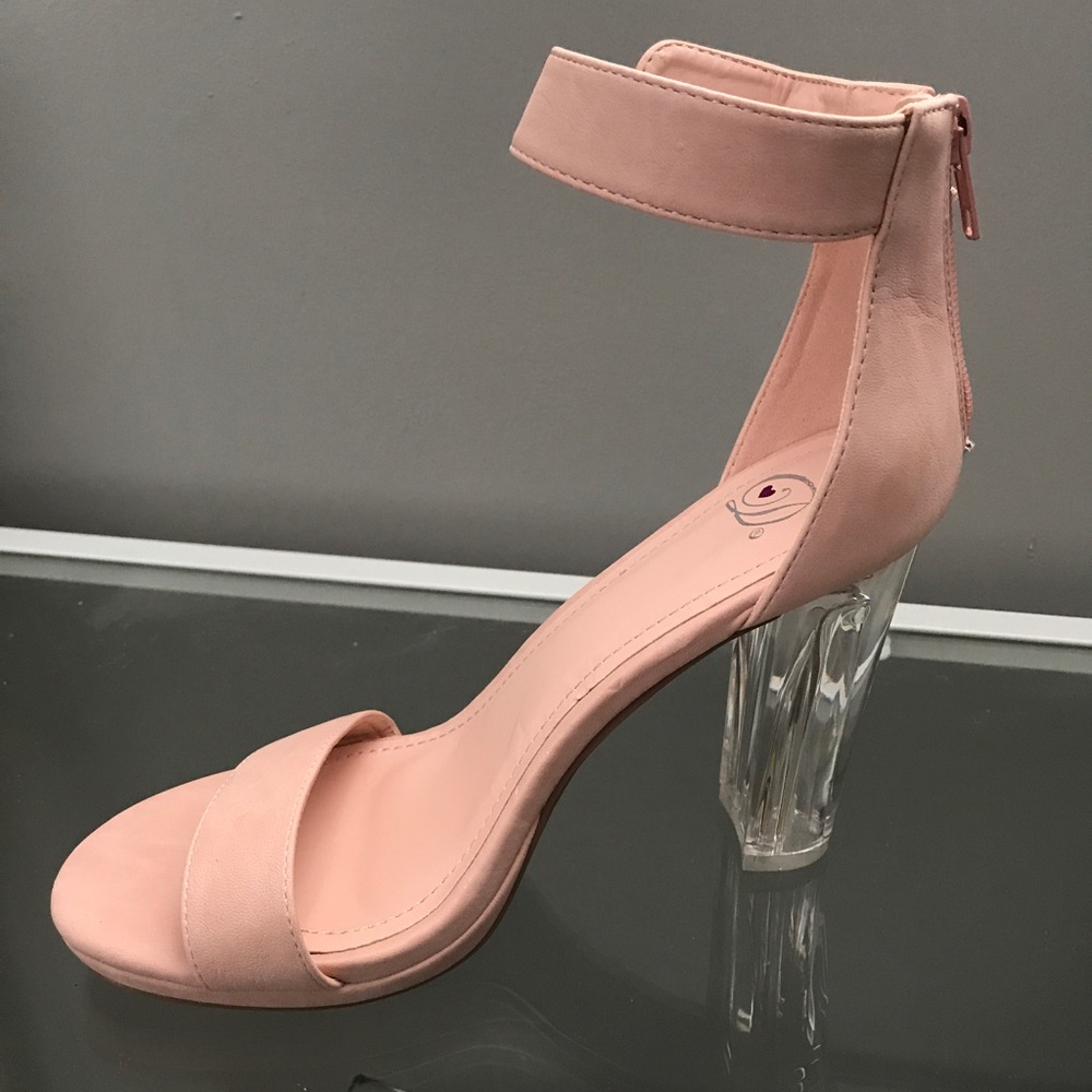 Pink Ankle Strap Heels w/ Clear Heel (NEVER WORN)