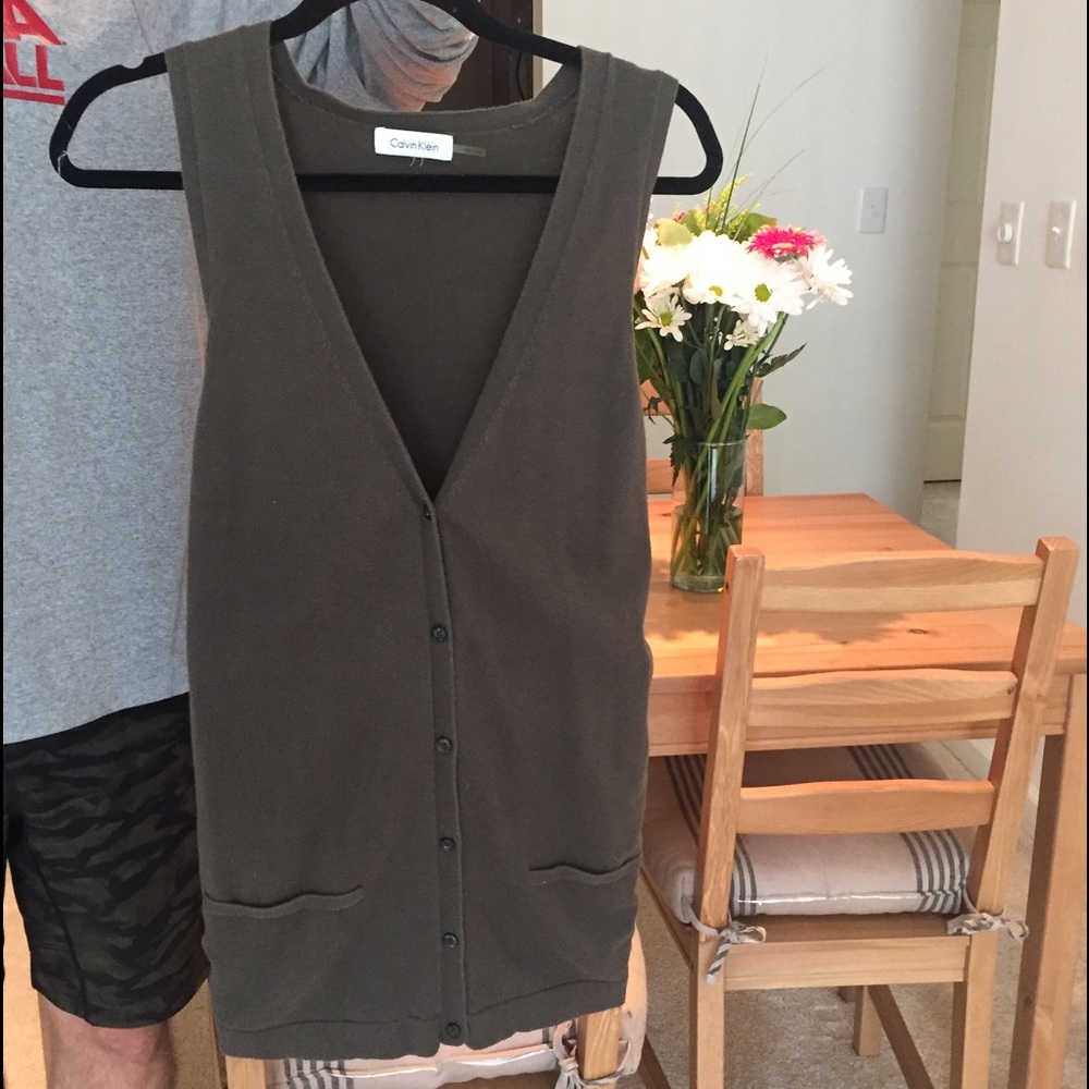 Calvin Klein forest green sleeveless cardigan