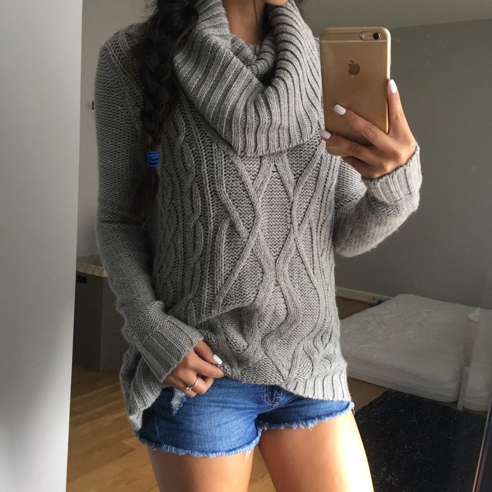 Gray Cowl Neck Sweater