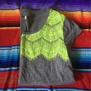 Aerie T shirt with neon lace detail