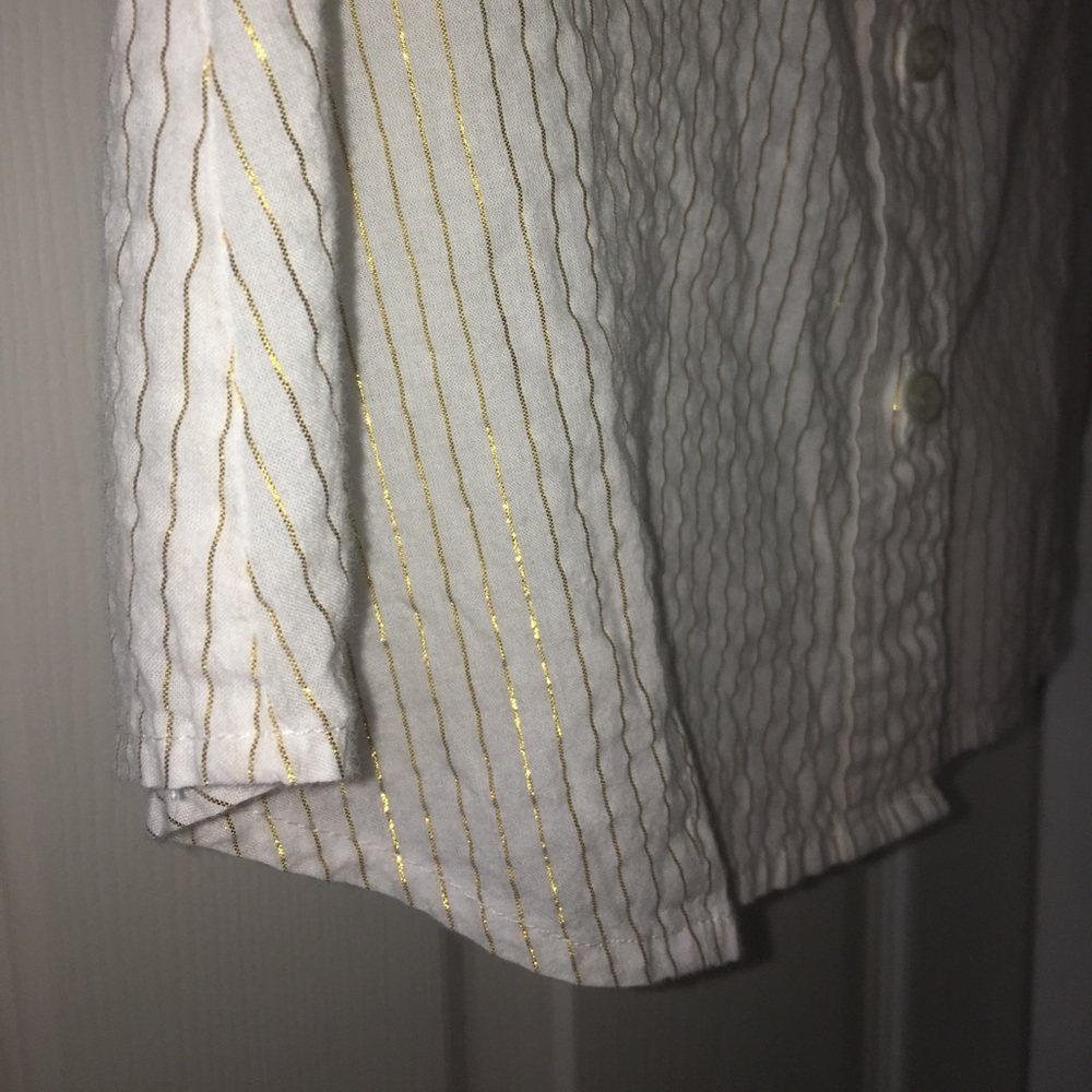 M Kors FUN White & Gold Lame Cotton Button-Down