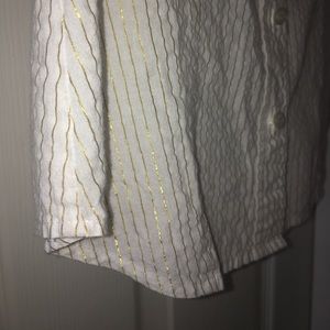 M Kors FUN White & Gold Lame Cotton Button-Down