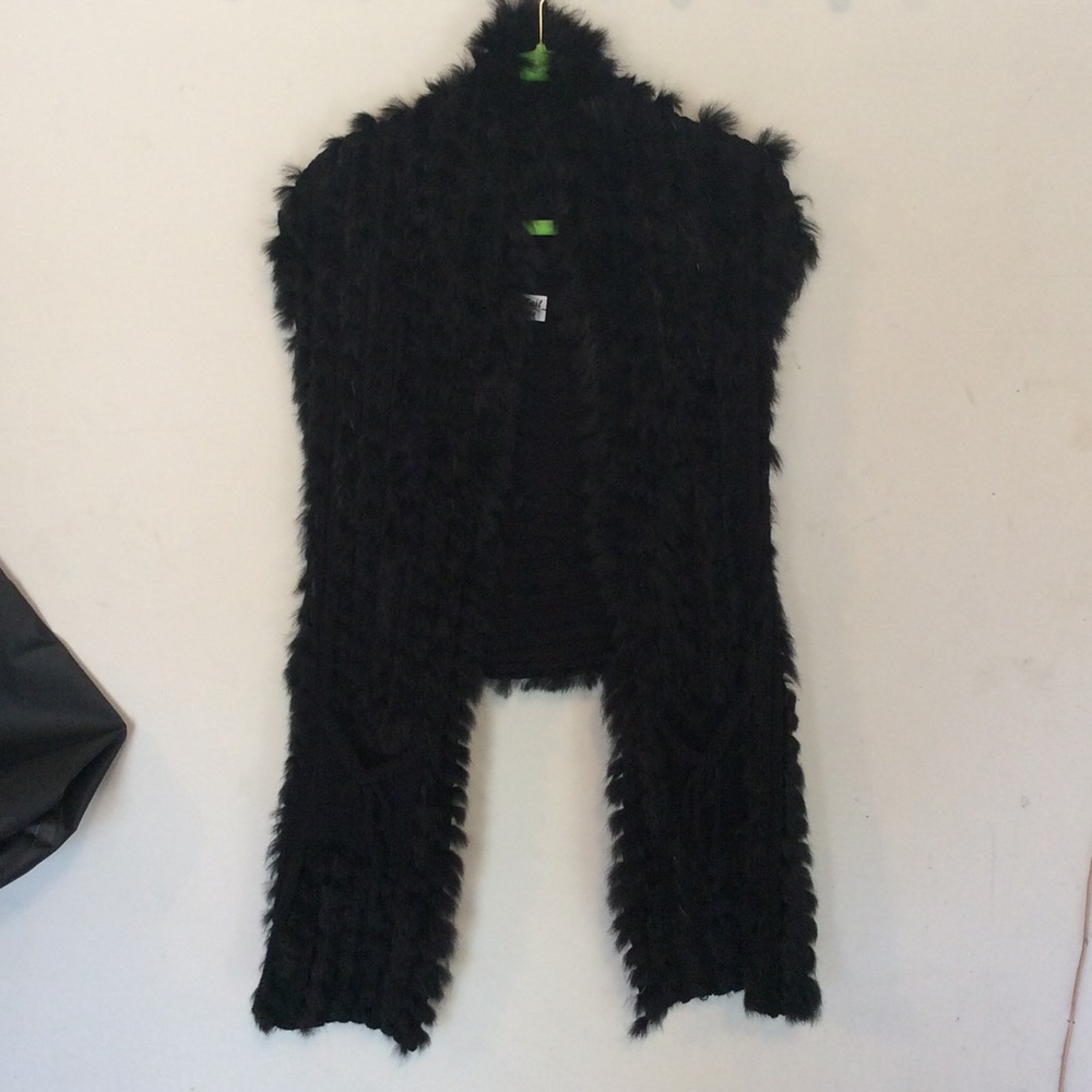 Black Fur & Knit Shawl