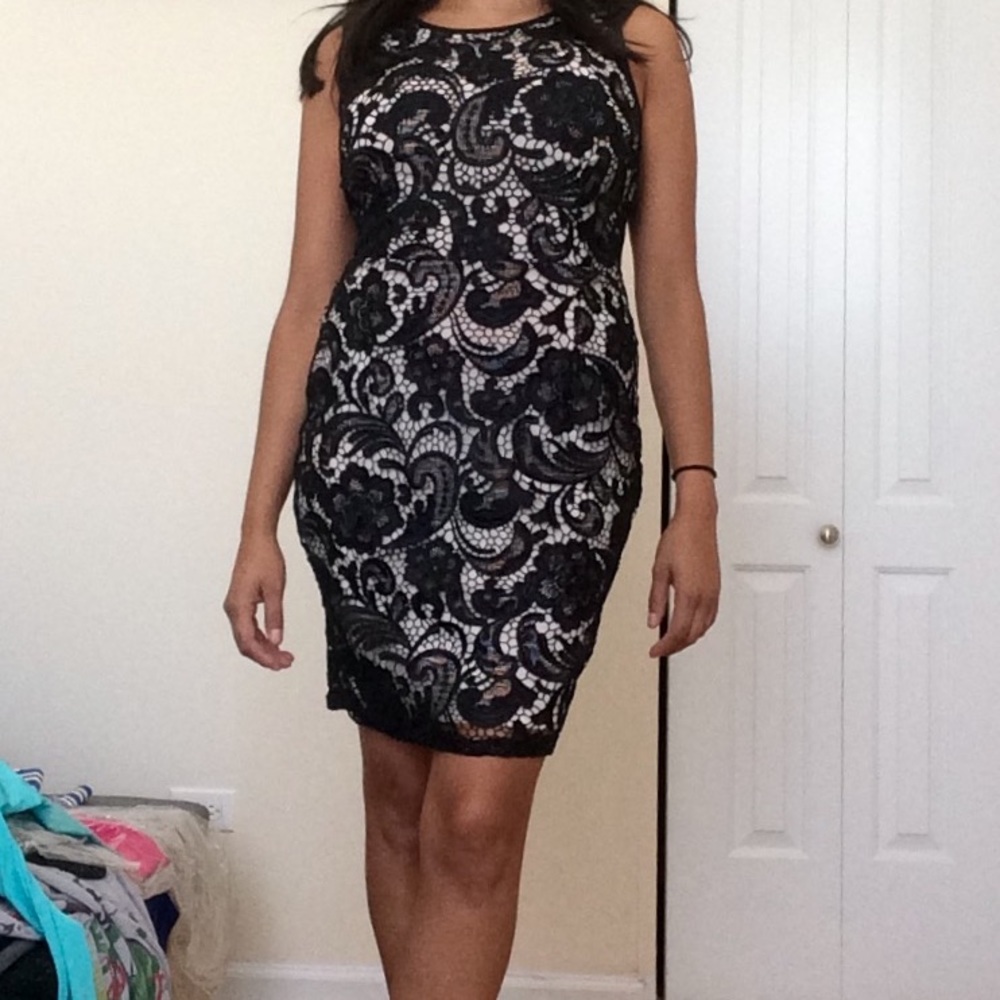 H&M black and beige lace & cotton dress