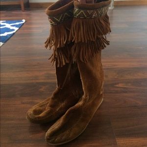 Minnetonka high fringe boots- leather