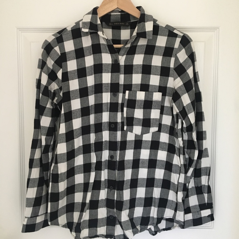 Zara Basic Plaid Flannel Shirt - Black