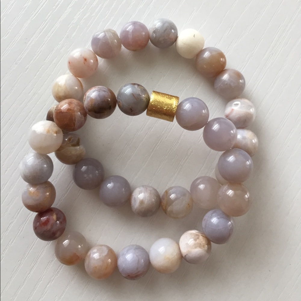 2 - pink purple cream neutral bracelets 10mm beads