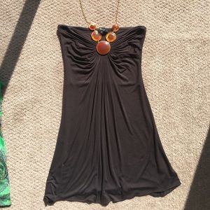 Sky brown top with decorative jewelry neckline