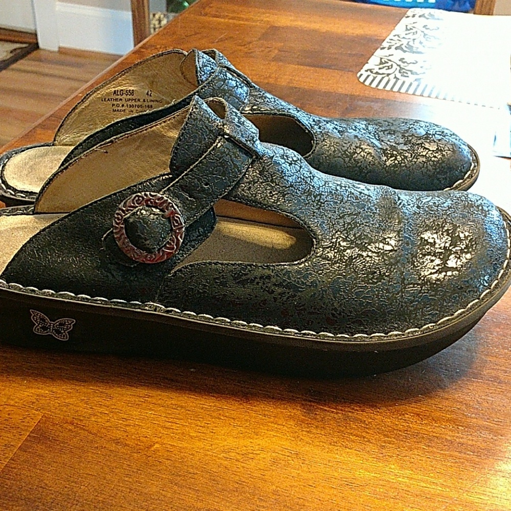 Alegria  Black Embossed Rose Shoe