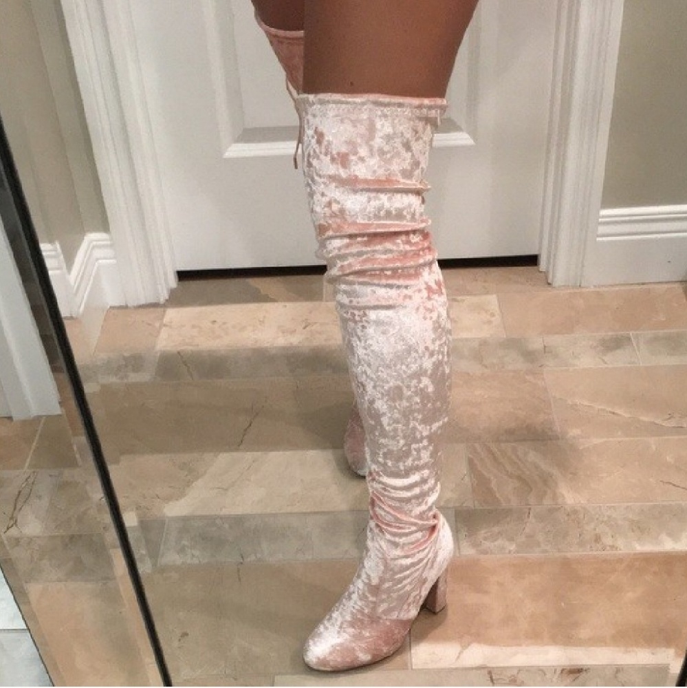 Brand New Over the Knee Pink Velvet Boots