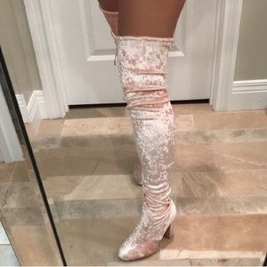 Brand New Over the Knee Pink Velvet Boots