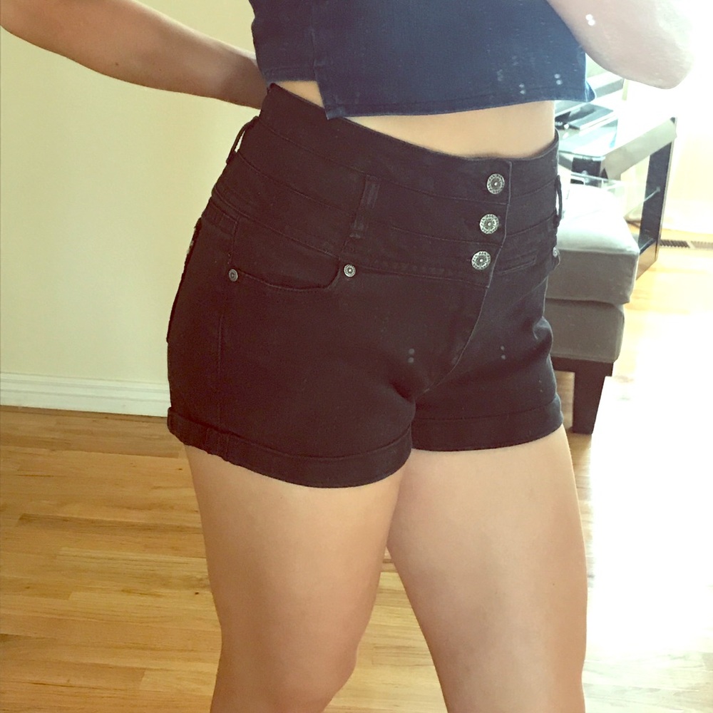 High waist black jean shorts