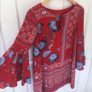 Anthropologie Red Silk Scarf Dress size 0P