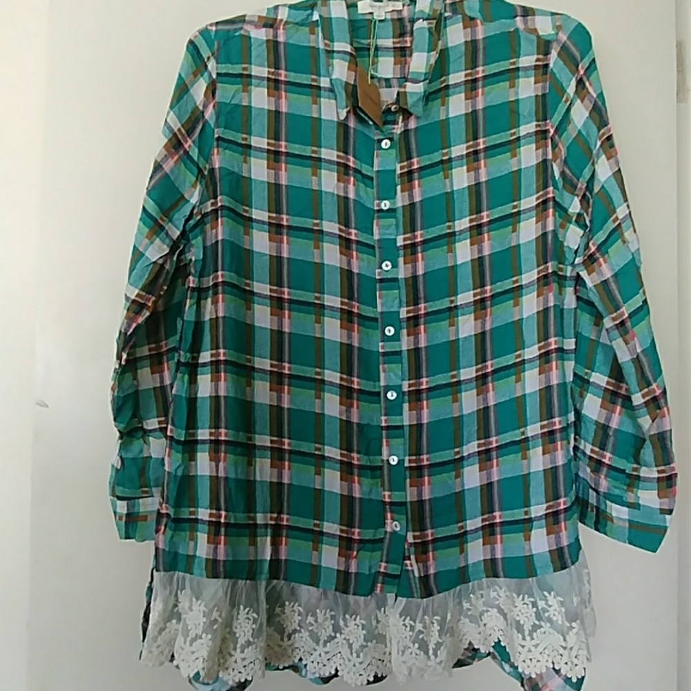 NWT PLAID AND LACE BUTTON TUNIC\MINI DRESS SIZE XL