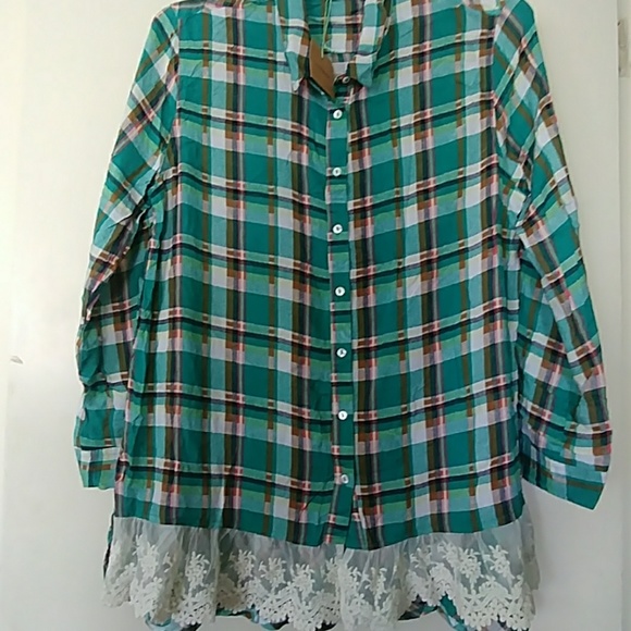 NWT PLAID AND LACE BUTTON TUNIC\MINI DRESS SIZE XL - Picture 6 of 8