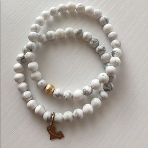 2 - white matte marble bracelets w Louisiana charm