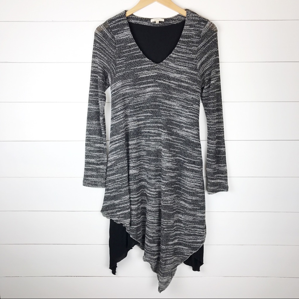 Mystree Dress Layered Gray Black V Neck Long Slv