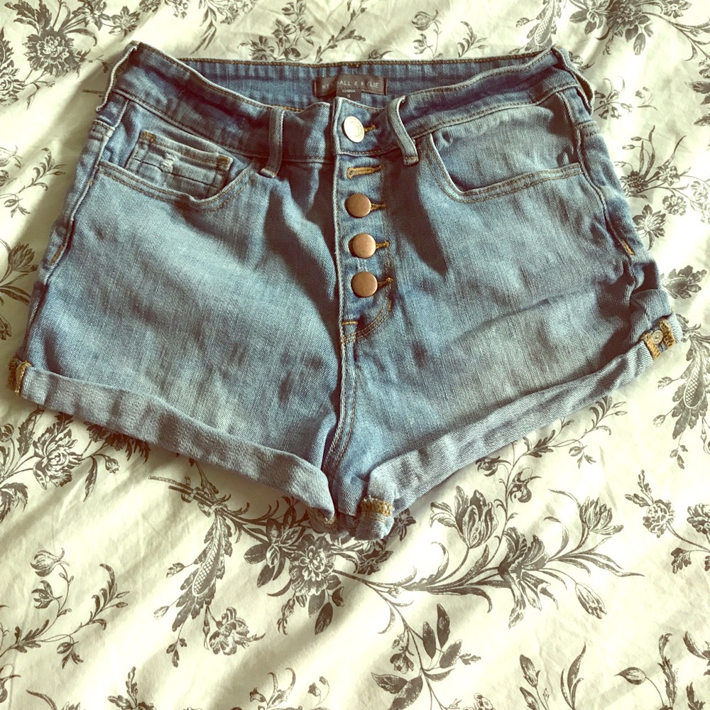 High rise denim button front shorts