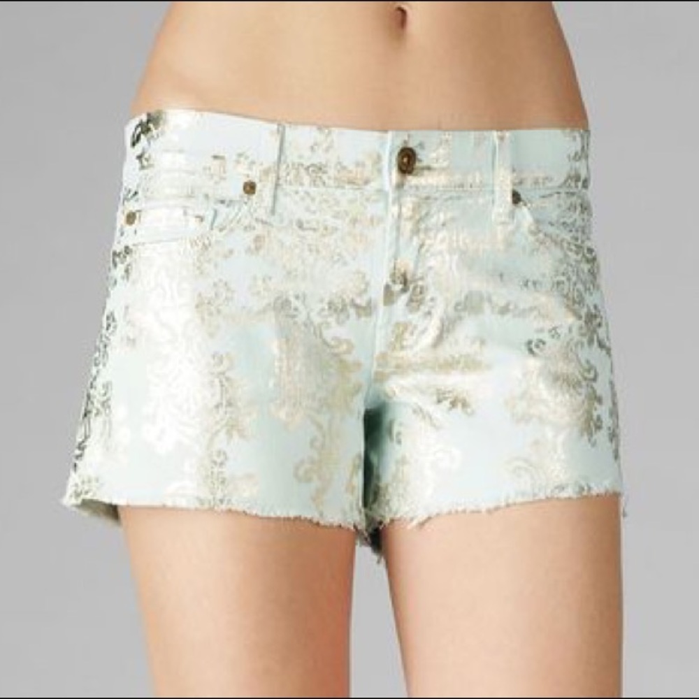 7 for All Mankind - Mint shorts brocade gold foil