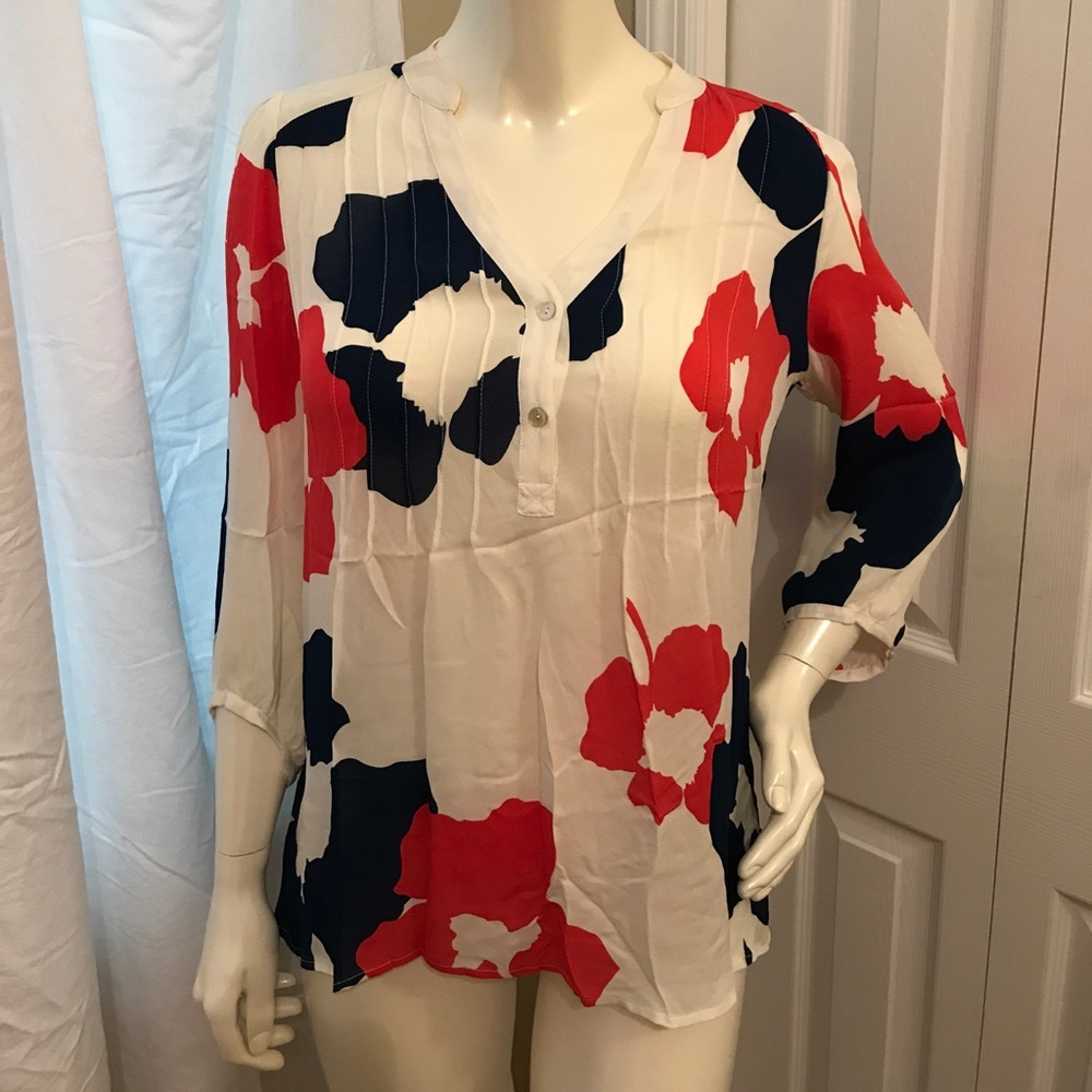 Annie Griffin Silk Top Navy Red Print