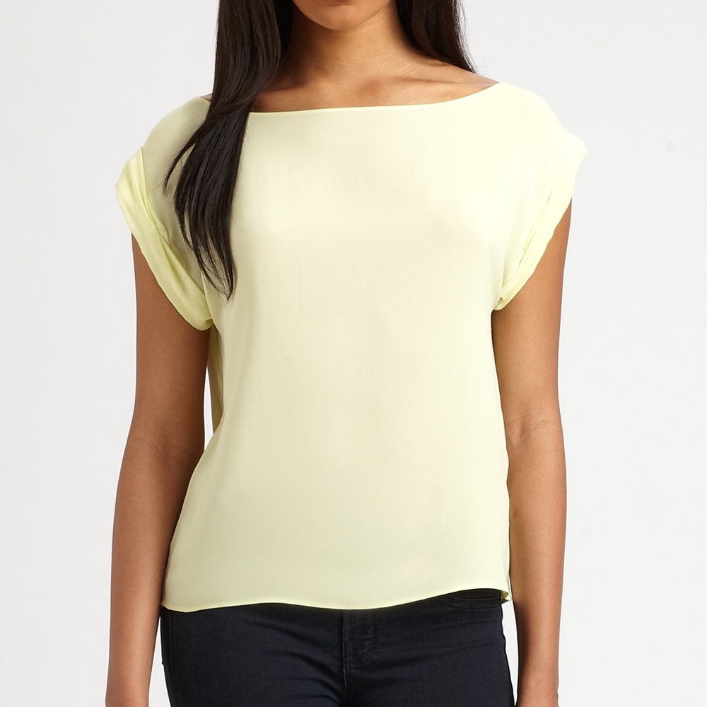 Alice + Olivia Stretch Silk Boatneck Top - Yellow