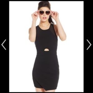 Black body con dress with cutout and sheer detail