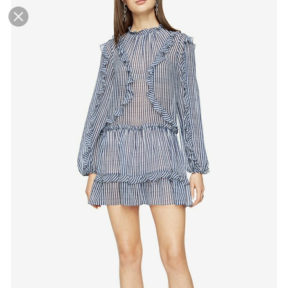 Bcbgmaxazria blue long sleeve ruffle mini dress