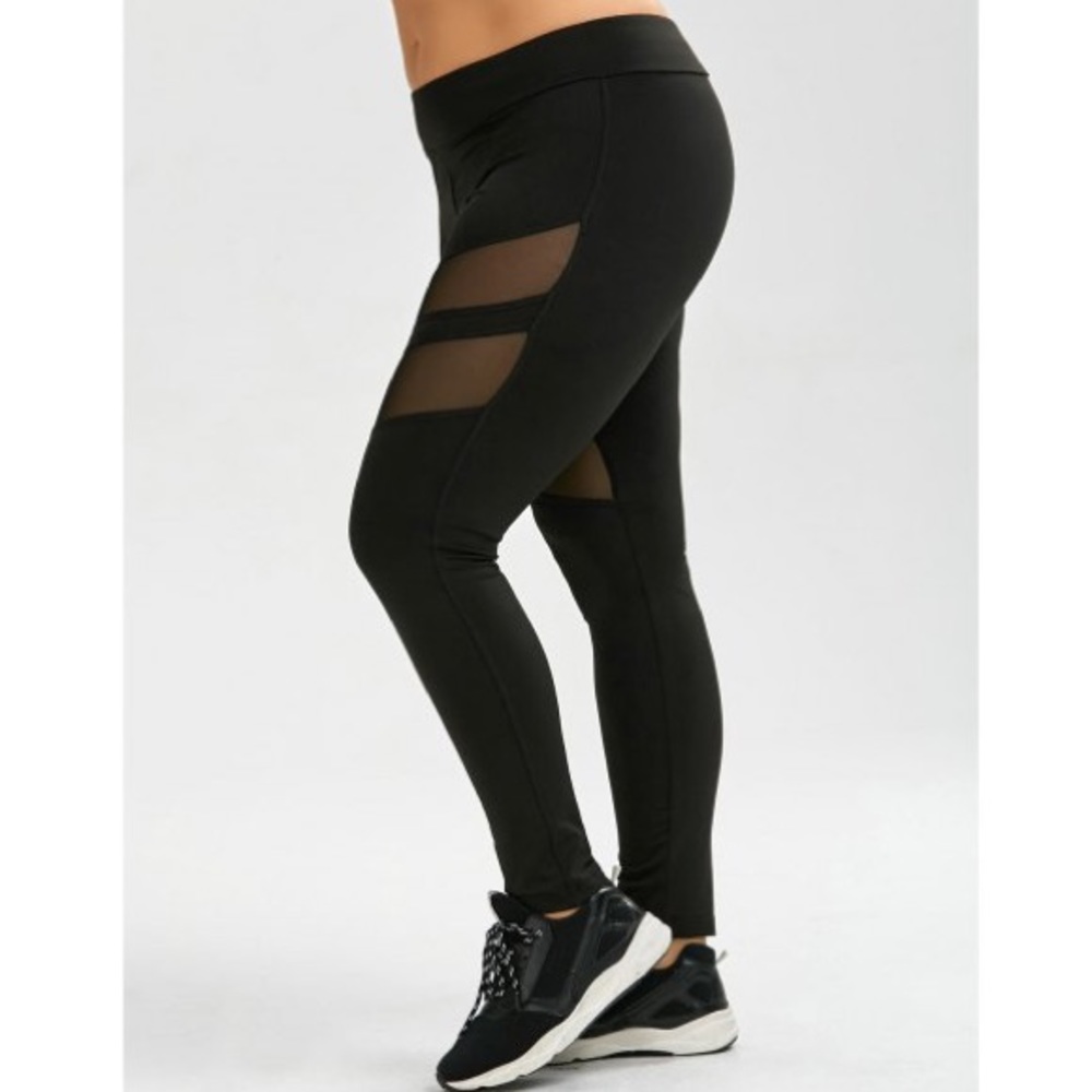 Plus size mesh panel active leggings Black