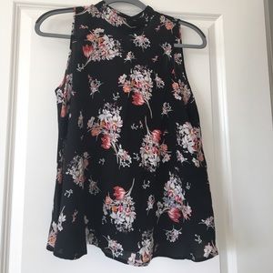 Maeve Black Floral High Neck Tank