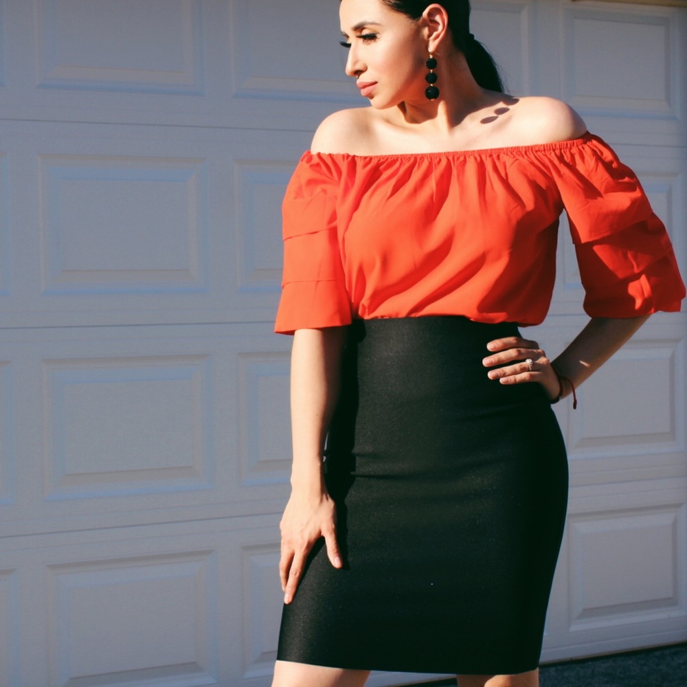 Off the shoulder bell sleeve top
