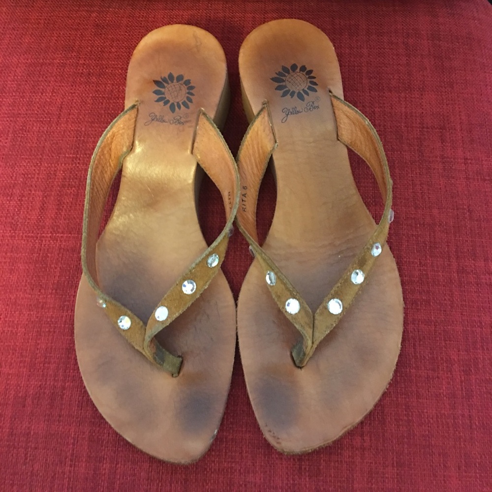 Tan studded thong sandals